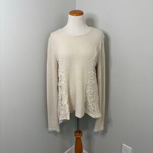 ANDTHEWHY Cream Lace Long Sleeve Top Blouse‎ - S